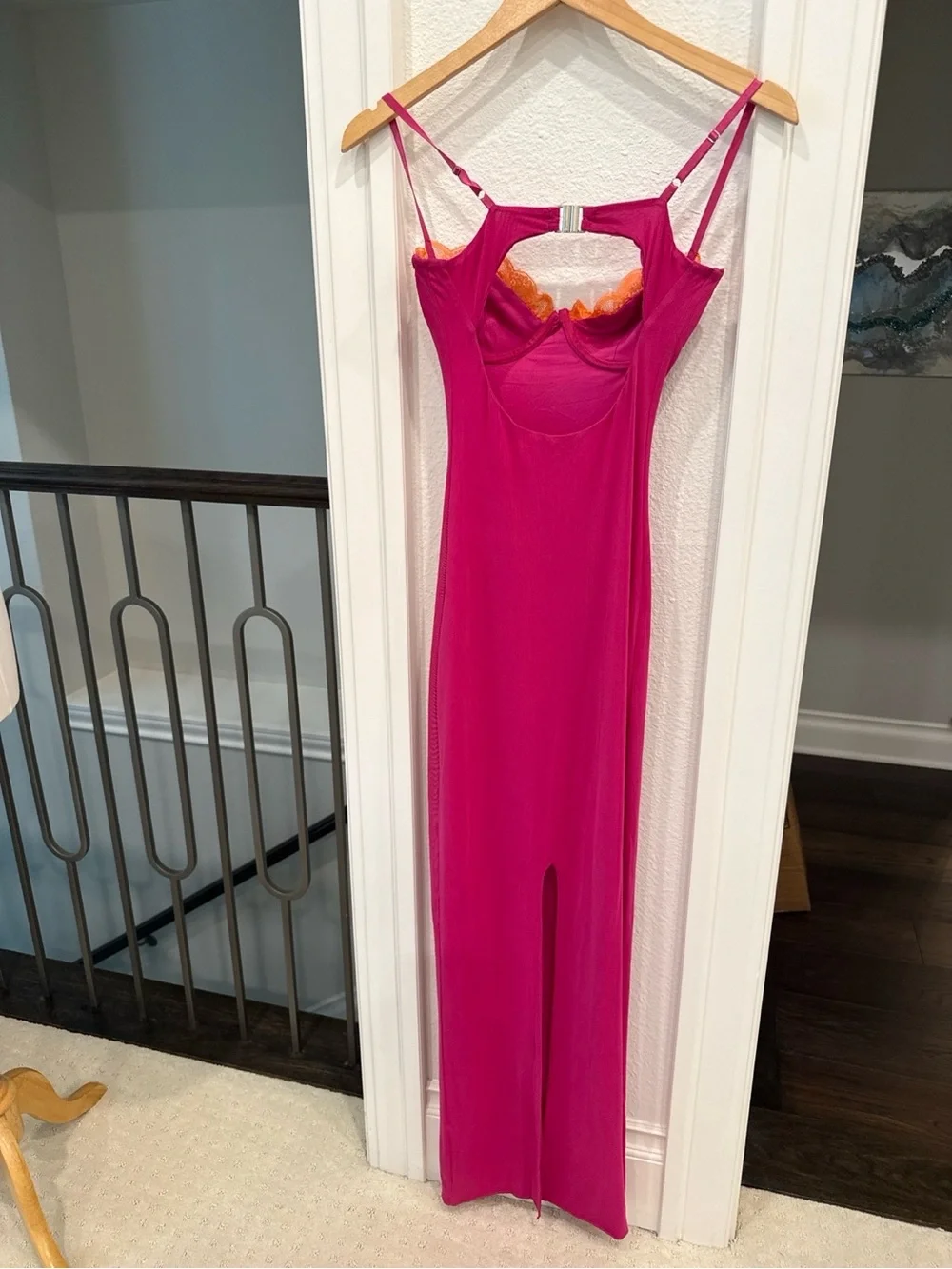 Outcast Fuchsia Bustier Maxi Dress Orange Lace Open Back Small - Picture 4 of 5